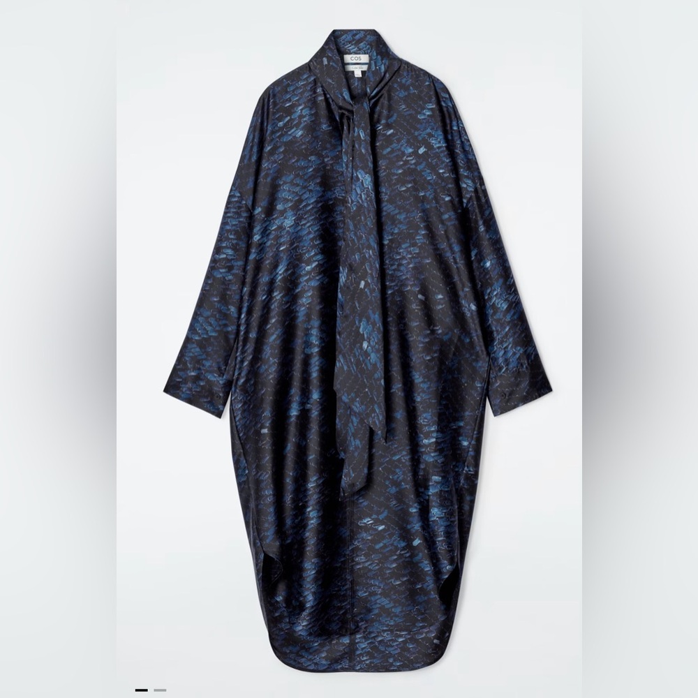 NWT COS Blue and Black Midi Dress with Scarf Detail